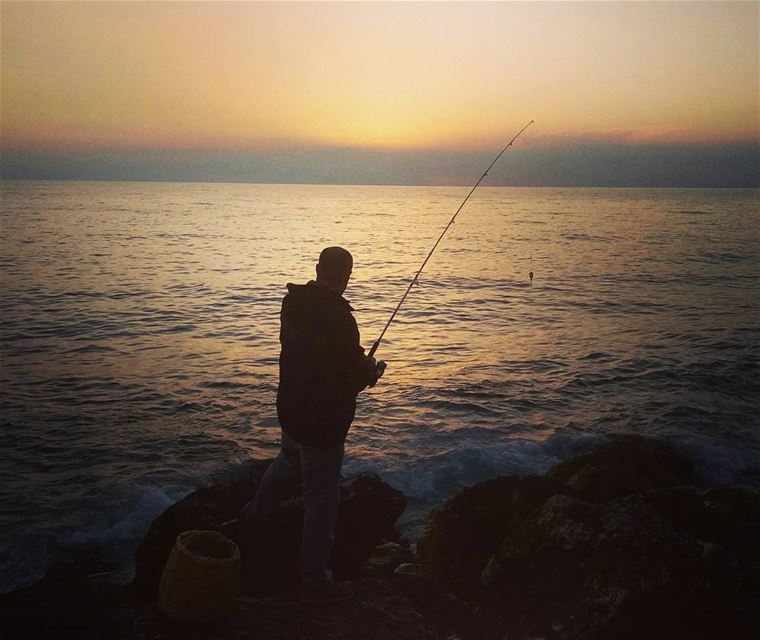 When at Biblos .... sea  sunset  fishing  fisherman  stranger  peace ...