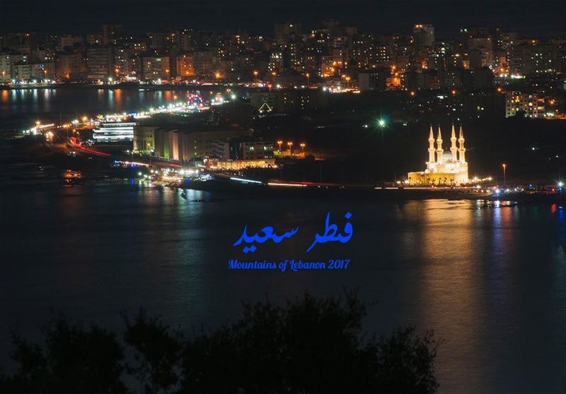 Wishing all a Happy Eid el Fitr with this night view of Tripoli and Al-mina (Tripoli, Lebanon)