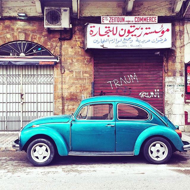 Wondering if the person who parked here was aware of the beautiful image he had created 🚙 💙 (Mar Mikhael, Beirut)
