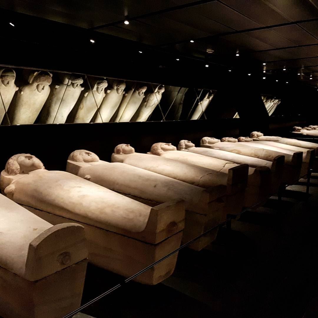 World's biggest collection of anthropoid sarcophagi (with carved faces) at...