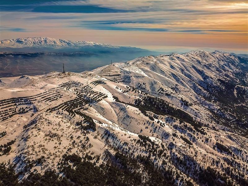 Yesterday's sunset over Maaser El Shouf cedars reserve, the 2 mountains... (Al Shouf Cedar Nature Reserve)