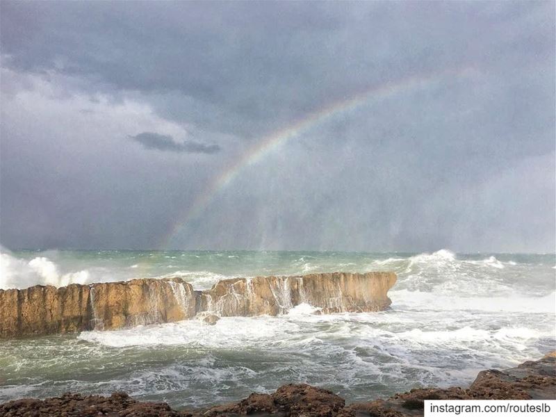 You can find beauty in the darkest storm 🌊💨⛈🌈📷 Our Phoenician wall by... (Batroûn)