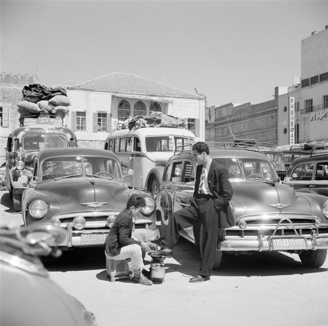 Young Shoeshiner at a Beirut Bus Station  1950