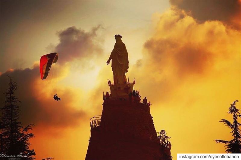 سلام لك يا مريم 🙏Credits to @mansour_awwad ・・・Our Lady of Lebanon 💙🙏... (The Lady of Lebanon - Harissa)