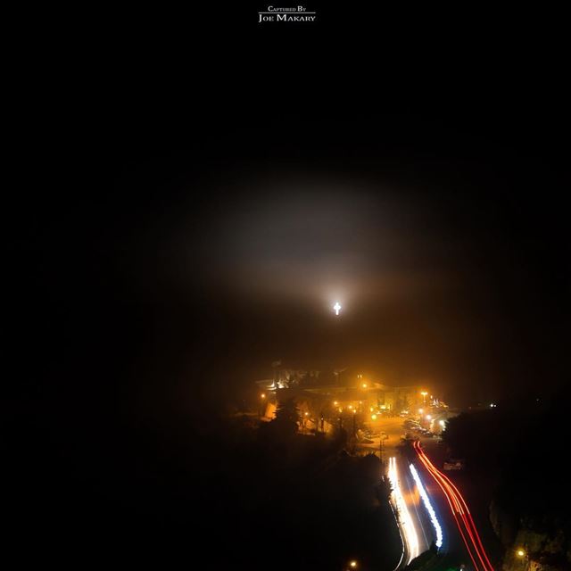 شربل ♥️  stcharbel  annaya  church  cross  clouds  fog  night  light ...